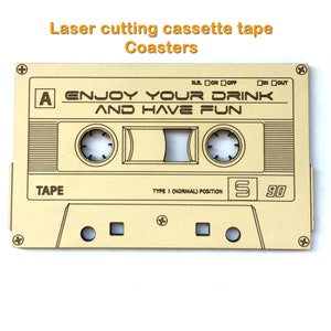 Kassette Untersetzer.Untersetzer svg, pdf, ai, cdr, dxf Laserschnittdatei.Einstellbare Größe, Gravur und Schneiden. Klebeband Untersetzer SVG