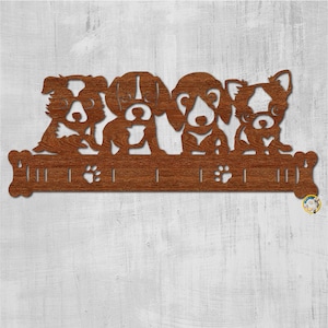 Key Hanger for Wall.  Dog Leash Holder. Svg - Cdr - Dxf - Pdf - Ai file formats. Laser cutting files. 3 mm wood. Key hanger