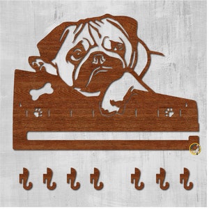 Key Hanger for Wall.  Dog Leash Holder. Svg - Cdr - Dxf - Pdf - Ai file formats. Laser cutting files. 3 mm wood. Key hanger