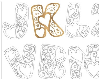 26 letters,Font heart svg Laser cut project plan.Instant download. Laser cut vector model. Vector file for laser cutting.