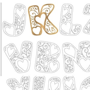 26 letras, Fonte coração svg Plano de projeto com corte a laser. Download instantâneo. Modelo vetorial de corte a laser. Arquivo vetorial para corte a laser.