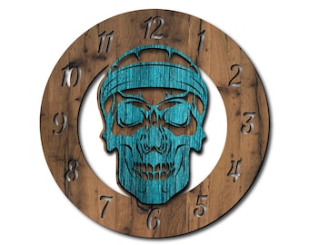 Wall clock gothic, laser cut file. Laser cut project plan. Wall clock laser cut file. Wall clock SVG, Ai, Cdr, Dxf and Pdf file. Skull
