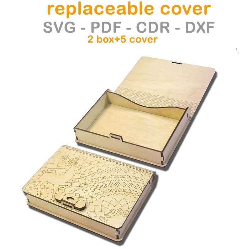 2 Book Box 5 cover wood book laser cut files. Customizable Etsy