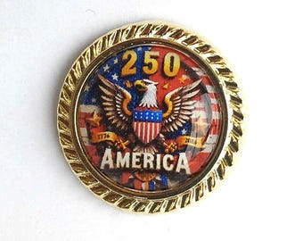 250th anniversary Lapel Pin. American flag and eagle Brooch. 0.78 inch 14k gold plated lapel pin. Big discount for 250th anniversary.