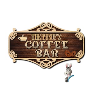 Archivo cortado por láser de cafetería o letrero de esquina. El nombre puede cambiar. Archivo cortado con láser de letrero de café DIY. Lima láser de 2 capas. Señal de cafetería reemplazable.