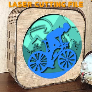 Fiets en bergen nachtlampje lasersnijbestand. lichtbak voor fietsen en bergen. houten lasergesneden nachtlampjes. lasergesneden nachtlampje.