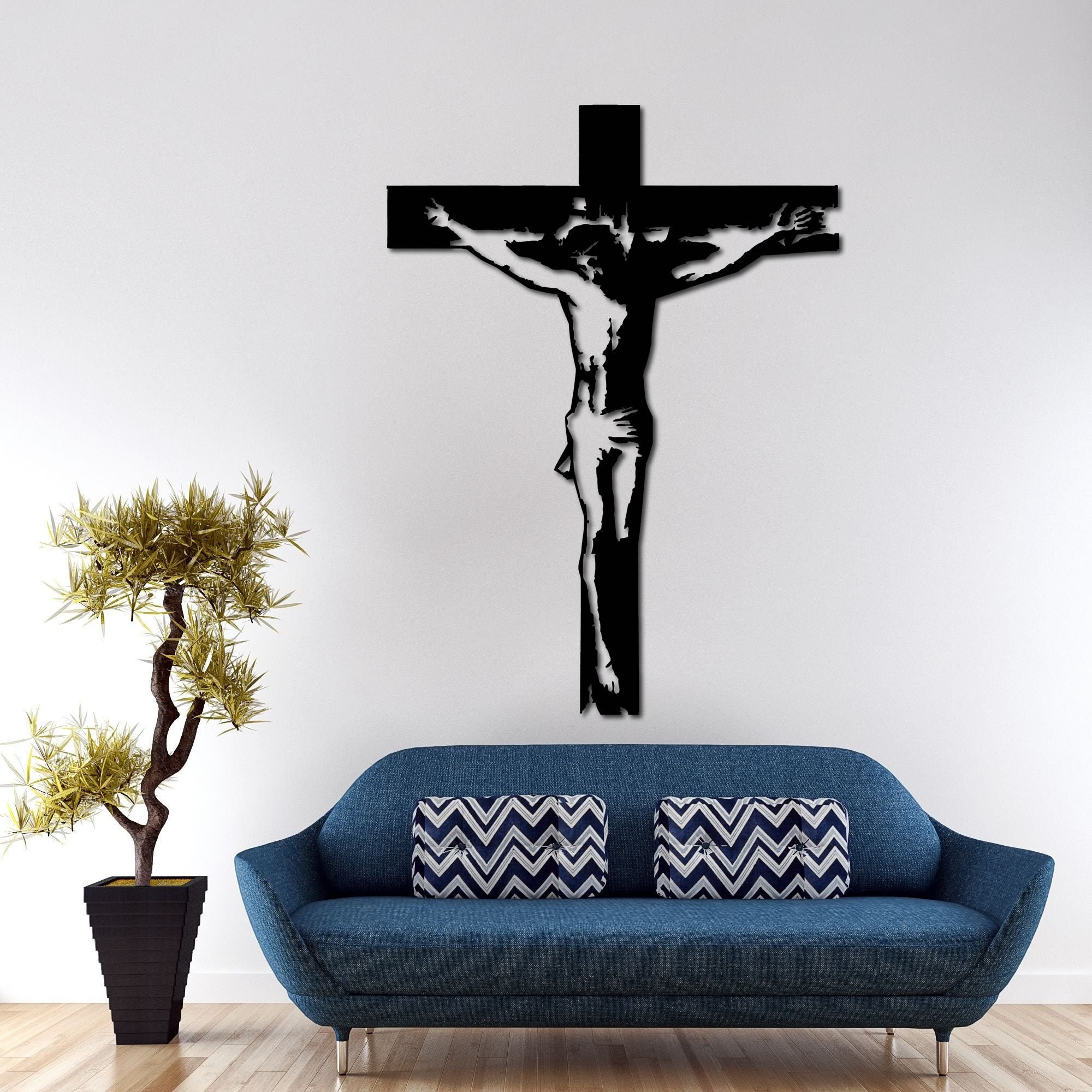 Laser cut jesus and cross, wall art. Decoration wall. Crucifix laser cut file. christian jesus on the cross SVG, pdf, cdr, dxf  file format
