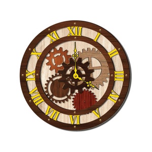 Laser cut wall clock file with layers and wheels. Customizable design. wall clock file. wheel wall clock. Cdr, Ai, Svg, Pdf and dxf format.