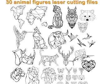 30 animal figures laser cutting files. Cdr - Pdf - Svg - Png - Dxf - Dwg format. laser files for metal and wood wall art. geometric animals