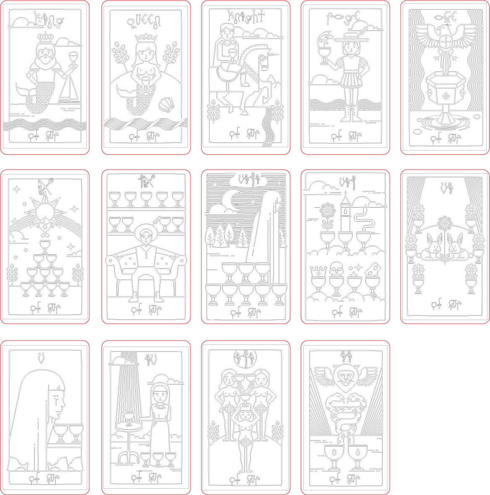 The Suit of Cups Tarot Cards. Tarot SVG Cups Set. 14 Cards Etsy Australia