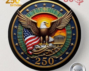 250th anniversary,American flag american eagle dawn badge. American White House and Waving Flag Badge, 250th Anniversary Commemorative, pin