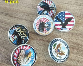 Commemorative 250th anniversary lapel pins in 6 models. American themed brooches. Flag and eagle pins. American lapel pin badge.