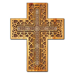 cross laser cut files. 3 layer christian Cross file for laser cutting. wall art. SVG, cdr, dxf, Ai, Pdf file format. christian art.