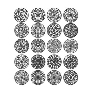 Lot de 20 limes de découpe laser pour mandala. 20 mandalas et un calque. Fichier découpé pour découpe laser, cricut et Silhouette Studio. SVG, Pdf, IA