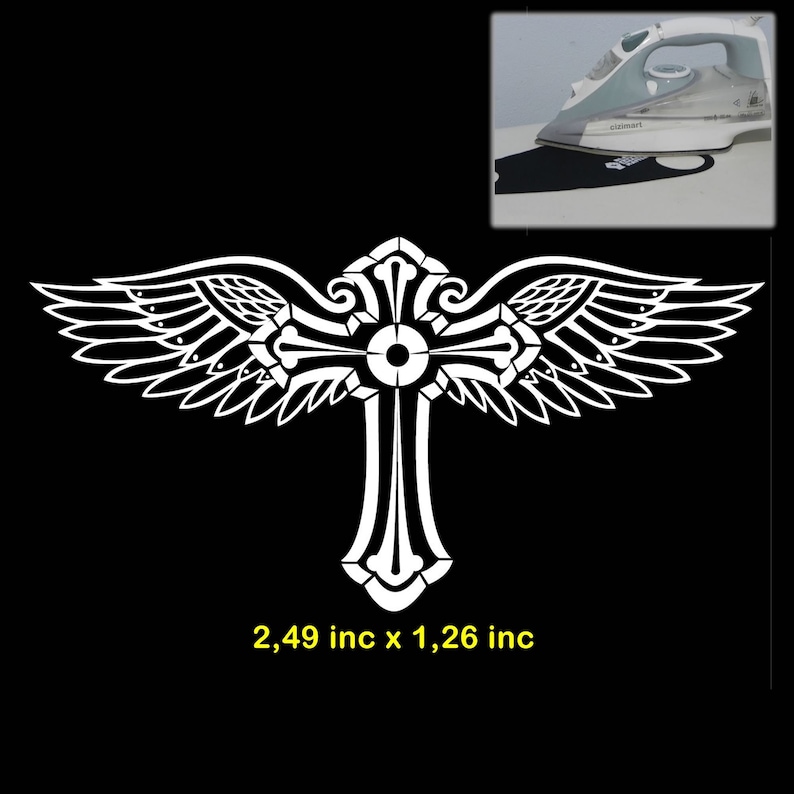 Winged cross iron on transfer. Cross and wing.Angel wing. mask, Winged cross iron on transfer. Cross and wing.Angel wing. mask,