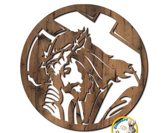 Laser geschnitten Jesus und Kreuz, Wandkunst. Deko Wand. Kruzifix-Laserschnittdatei. christlicher Jesus am Kreuz SVG, pdf, cdr, dxf Dateiformat