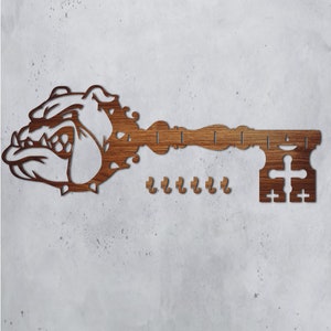 Key Hanger for Wall.  Dog Leash Holder. Svg - Cdr - Dxf - Pdf - Ai file formats. Laser cutting files. 3 mm wood. Bulldog Key hanger