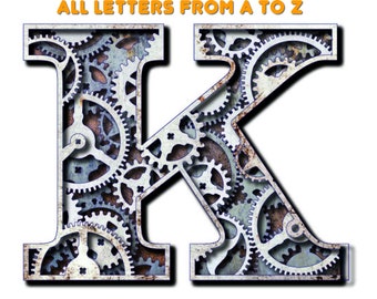 Gear font alphabet set laser cut file. Gear letters with layer options. 3D laser cut letters. Gear letters. gear wheel lettering. laser file