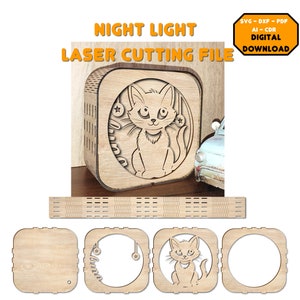 arquivo de corte a laser com luz noturna de gato. luz noturna de gatinho. Caixa de luz para gatos. Arquivo de corte a laser com luz noturna de gato. Arquivo de corte a laser Cat svg dxf