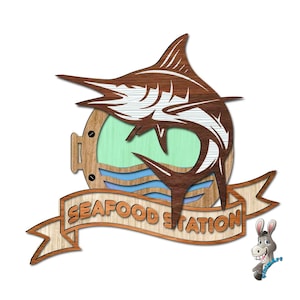Seafood shop sign laser cut file. Replaceable shop sign laser cut file. The shop name may change.DIY shop sign laser cut file. 3 layer laser