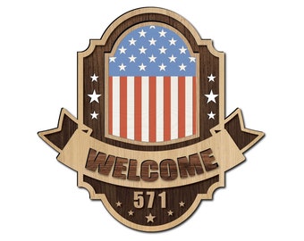 Welcome door sign with america flag SVG file. Laser cut files for American flag house number. patriotic sign for door or wall. Pdf,Ai files