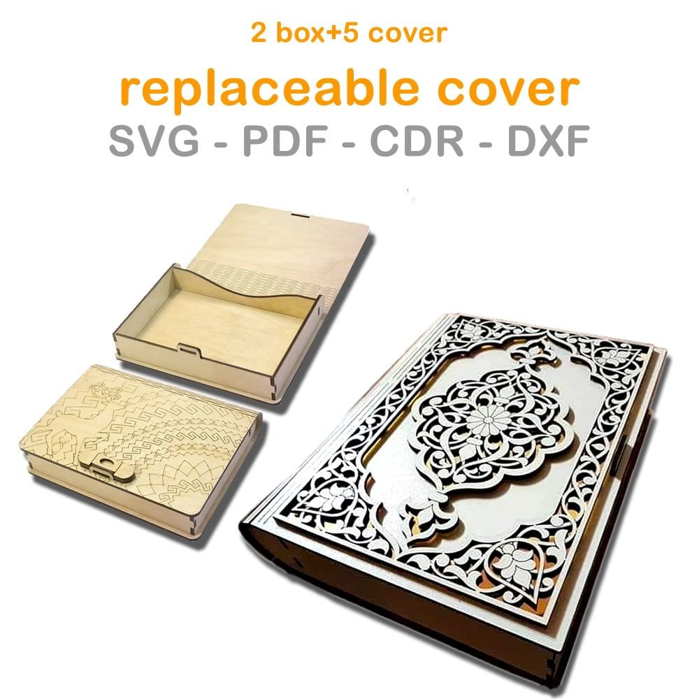 2 Book Box 5 cover wood book laser cut files. Customizable Etsy