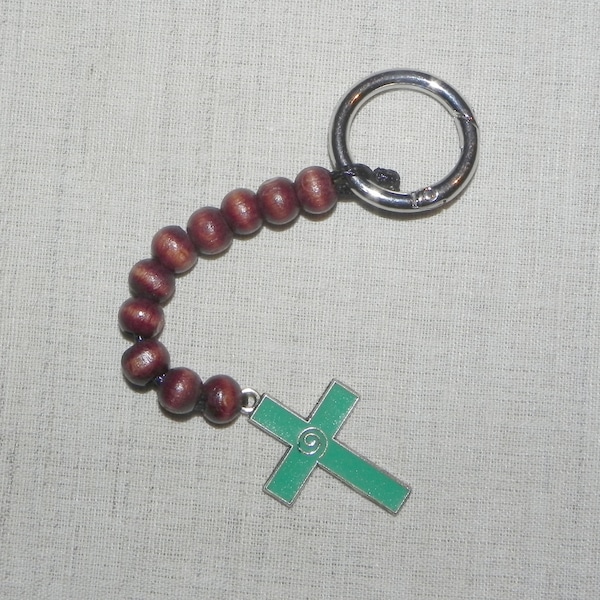 Paternoster medieval rosary, tasbih, wood paternoster with cross. wooden beads, metal cross and metal ring for finger.ideal size for pocket.