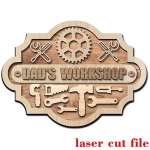 Cartello per officina "Dads", da parete o da porta. File per taglio laser della segnaletica per officina. Cartelli per officina in formato DXF, SVG, CDR, DWG e PDF.