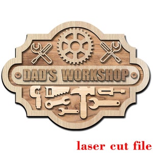 dads workshop wall or door sign. Workshop signage laser cutting file. Workshop signs dxf, svg, cdr, dwg and pdf file formats.