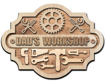 dads workshop wall or door sign. Workshop signage laser cutting file. Workshop signs dxf, svg, cdr, dwg and pdf file formats.