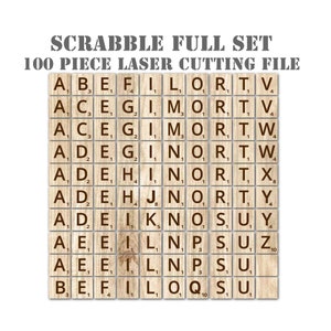 scrabble full set 100 piece + board laser cutting file. scrabble svg file. Laser cut file for scrabble game. scrabble cricut file.