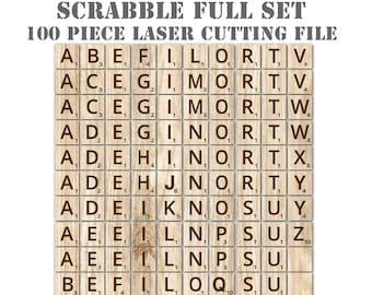 scrabble full set 100 piece + board laser cutting file. scrabble svg file. Laser cut file for scrabble game. scrabble cricut file.