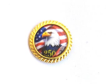 250th anniversary Lapel Pin. American flag and american eagle. 0,78 inch 14k gold plated and chrome plated lapel pin. Big discount.