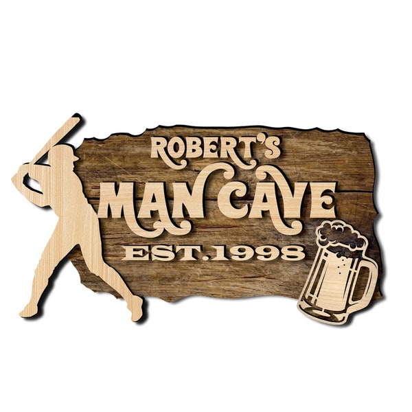 Baseball and beer Man cave wall hanger. Man cave signage laser cutting file. Man cave sign dxf, svg, cdr, dwg file formats.