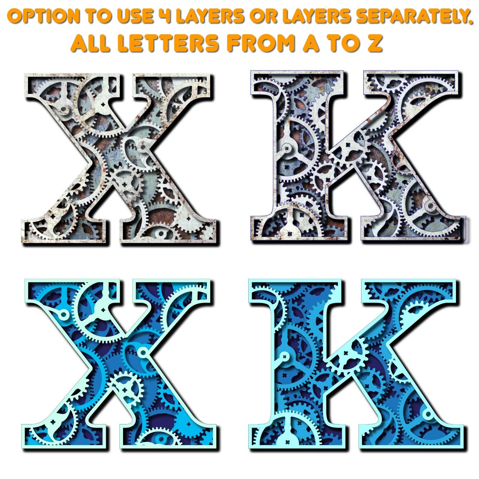 Gear Font Alphabet Set Laser Cut File. Gear Letters With Layer Options ...