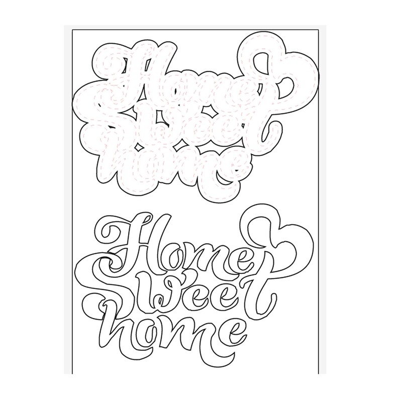 May include: A black and white printable design for a home sweet home sign. The design features the words "Home Sweet Home" in a decorative font.