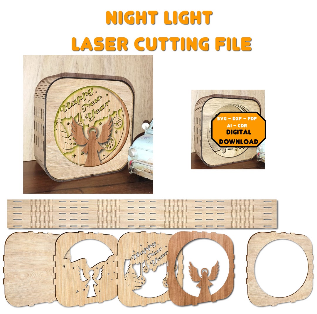New Year Night Light Laser Cut File. Angel, New Year Themed Laser Cut ...