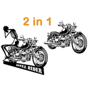 Lime de découpe laser pour métal. Art mural moto et squelette, cavalier de l'enfer. Deux modèles dans un fichier. Format de fichier Ai-Pdf-SVG-Cdr et dxf.