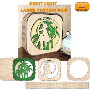Chica en el archivo de corte por láser de luz nocturna de columpio. caja de luz de niña cortada con láser. Caja de luz multicapa. Caja de luz enchufable con lámpara LED, luz nocturna.