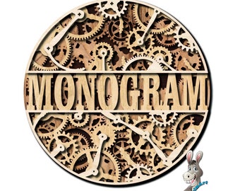 Gear monogram laser cutting file. Separate monogram gears. Wall board with gears. Gear mechanical laser cutting. wall art split monogram svg
