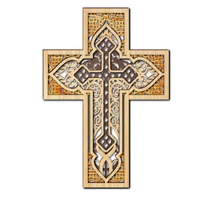 Cross laser cut files. 1 or 4 layer christian Cross file for laser cutting. wall art. SVG, cdr, dxf, Ai, Pdf file format. christian art.
