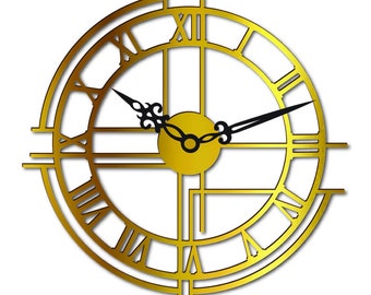 Archivo de corte por láser de reloj de pared moderno. Reloj de pared abstracto con números romanos. Archivo cortado por láser de reloj de pared de madera. Archivo cricut de reloj de pared. SVG