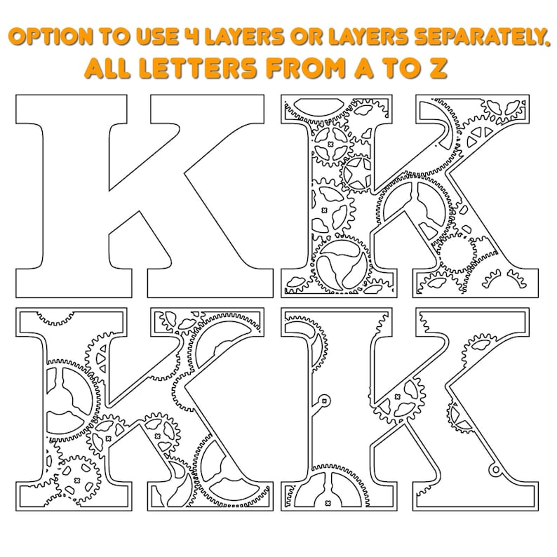 Gear Font Alphabet Set Laser Cut File. Gear Letters With Layer Options ...