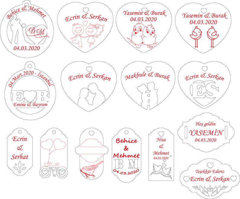 Download 15 pc wedding wood labels vector.Laser cut file svg ai cdr ...