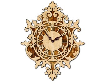 Wooden laser cut wall clock. Wood carved wall clock. Cdr, Ai, Svg, Pdf and dxf format. wooden wall art. wall clock laser cut file. Clock SVG
