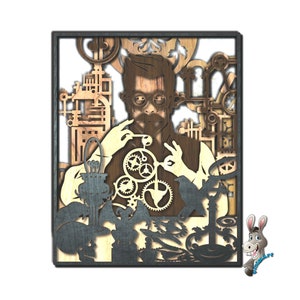 Plik do cięcia laserowego steampunk. Panel ścienny steampunk. Sztuka ścienna steampunk. Dekoracja ścienna steampunk 3d. Plik do cięcia laserowego steampunk 6-warstwowy. SVG