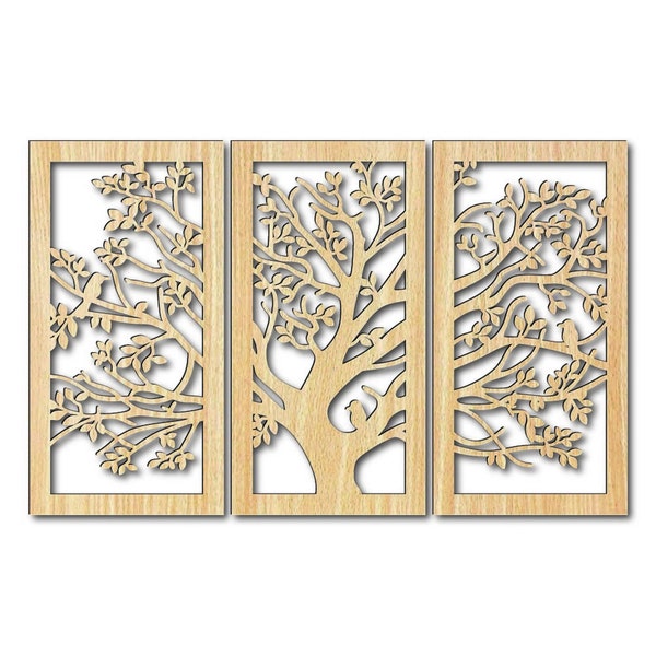 Laser cut files for 3 piece tree of life wallboard. SVG, pdf, Ai. laser file with one layer or 2 layers preference. tree pattern wall art.