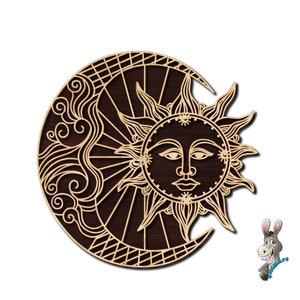 File di taglio laser per arte della parete con luna e sole. Pannello murale gotico con luna e sole. Luna e sole per muro. Lime per taglio laser. Luna e sole Svg, Dxf