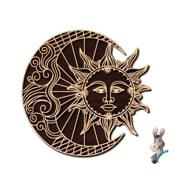 Moon and sun wall art laser cutting file. Gothic moon and sun wall panel. Moon and sun for wall. Laser cutting files. Moon and Sun Svg, Dxf