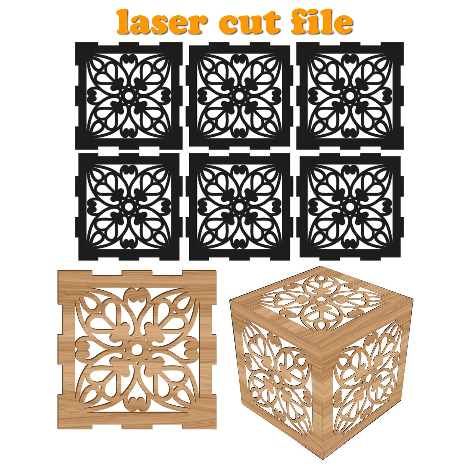 Geometric Floral Pattern Box Template. Custom Sizes and Thicknesses ...
